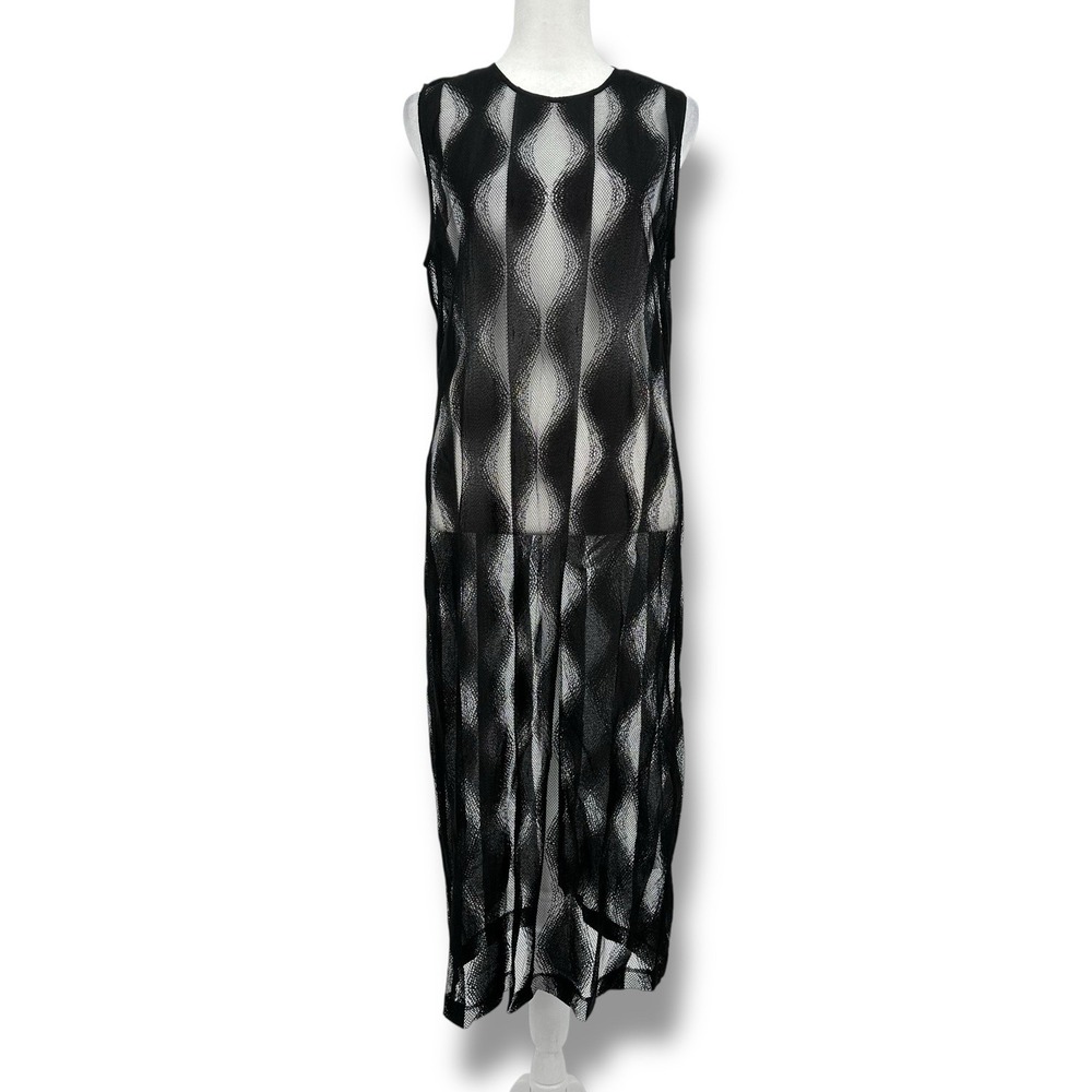 DKNY Sheer Mesh Layering Midi Dress M Black Abstract‎ Avant Garde Goth Editorial